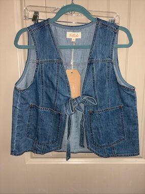 Listicle Light Blue Denim Vest with Contrast Stitching